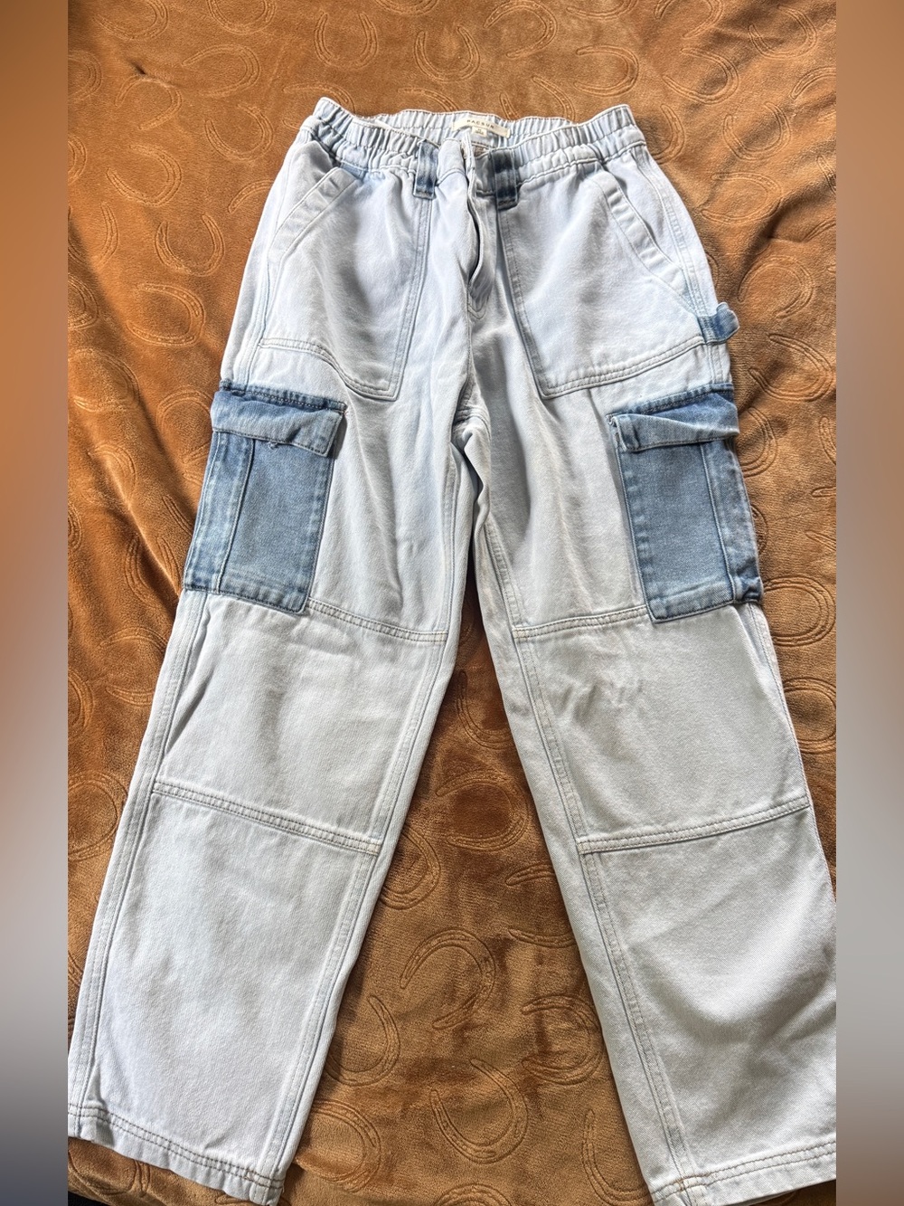 PacSun Two-Tone Light and Mid Blue Straight-Leg Cargo Jeans